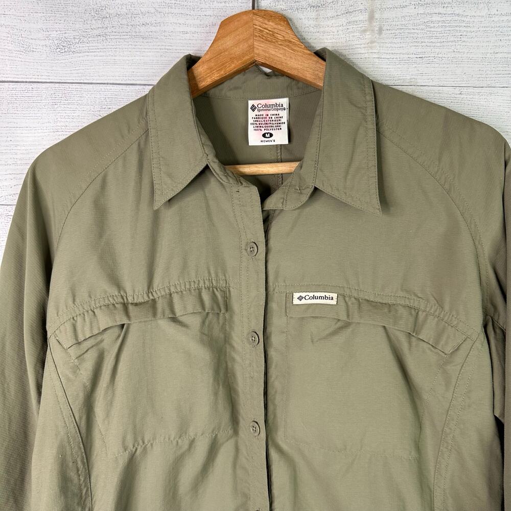 Columbia Women GRT Medium Olive Green Long Sleeve Button-Up Shirt Fishing Hiking - Picture 3 of 11